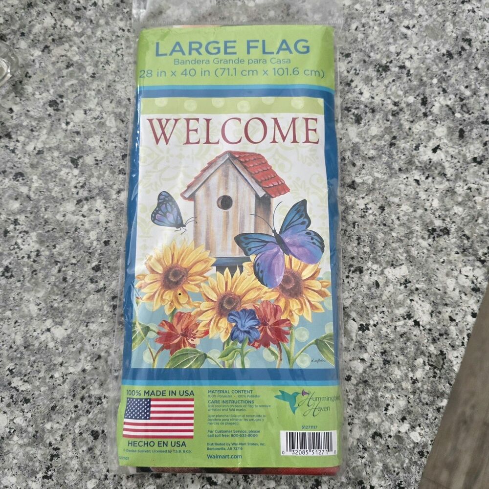 Hummingbird Haven House Flag‎ Garden Butterfly & Flowers Banner 28"x40"